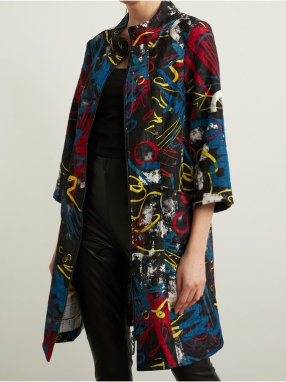 Joseph Ribkoff Blazer Jacket Size 14 Black Multi Color Print Office Lightweight